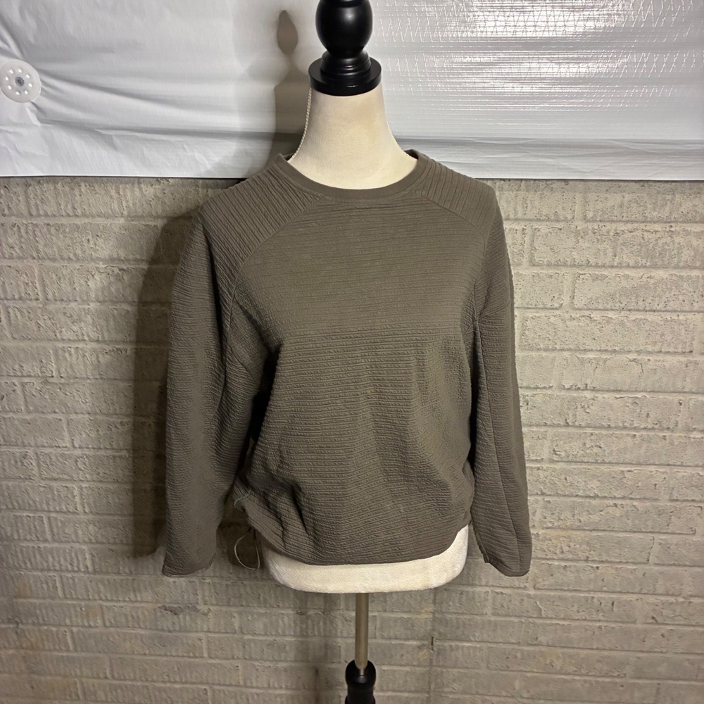 KINESIS Women's Olive Green Textured Crew Neck Cinched Bottom Sweatshirt Size S